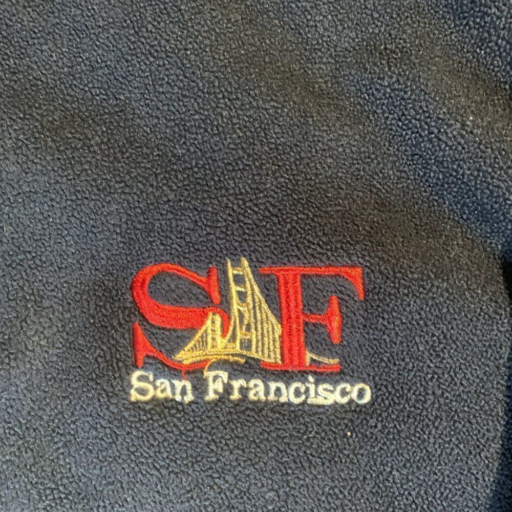 Tikudo Mens San Francisco Fleece Jacket Navy Blue Full Zip SF Logo Size M - Picture 2 of 3